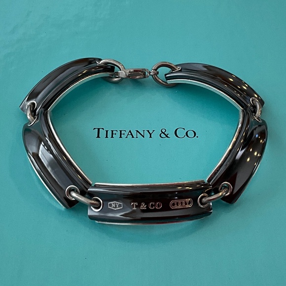 TIFFANY & CO. Vintage 1837 Silver & Midnight Titanium Bar Link Bracelet - Picture 4 of 16